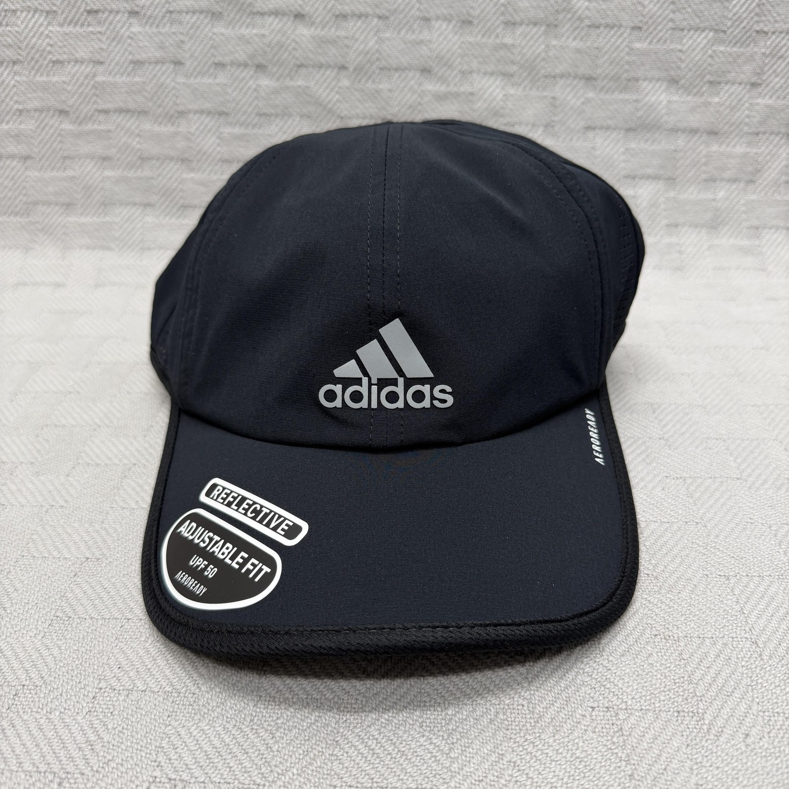 Adidas Hat Cap Strap Back Mens One Size Black Aeroready Reflective Upf50